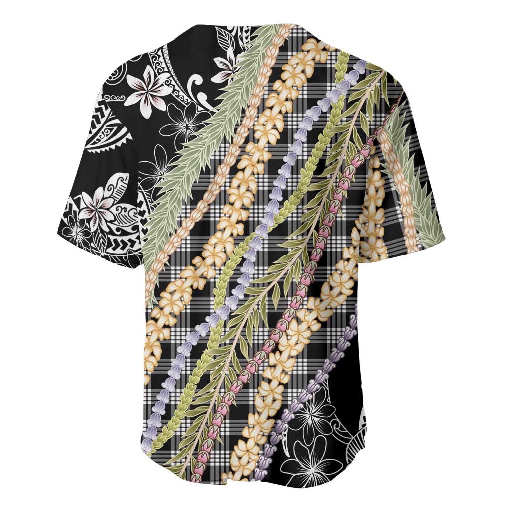 Black Palaka Hawaii Leis Baseball Jersey Hawaiian-plaid Elegant Tropical Vibes LT14 - Polynesian Pride