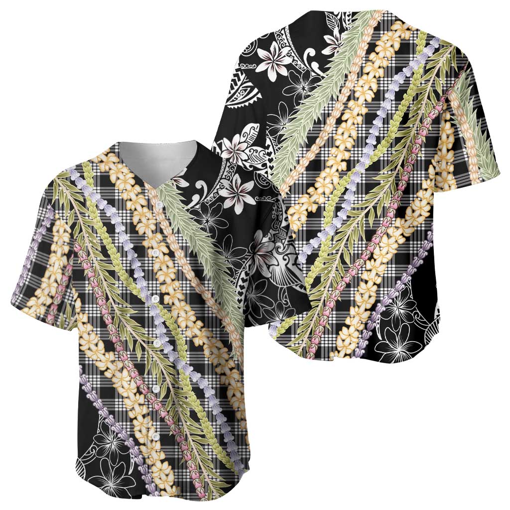 Black Palaka Hawaii Leis Baseball Jersey Hawaiian-plaid Elegant Tropical Vibes LT14 - Polynesian Pride