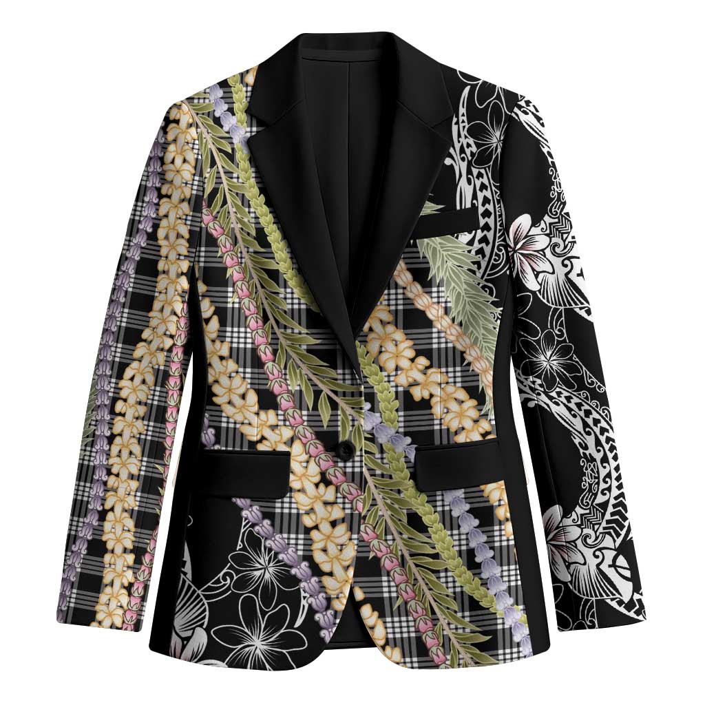 Black Palaka Hawaii Leis Blazer Hawaiian-plaid Elegant Tropical Vibes LT14 Unisex Black - Polynesian Pride