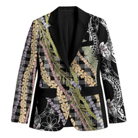 Black Palaka Hawaii Leis Blazer Hawaiian-plaid Elegant Tropical Vibes LT14 Unisex Black - Polynesian Pride