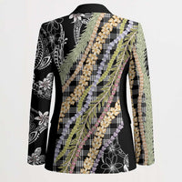 Black Palaka Hawaii Leis Blazer Hawaiian-plaid Elegant Tropical Vibes LT14 - Polynesian Pride
