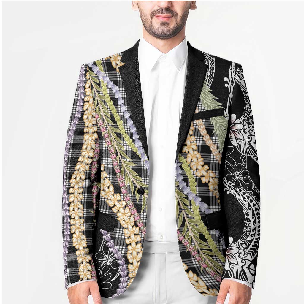 Black Palaka Hawaii Leis Blazer Hawaiian-plaid Elegant Tropical Vibes LT14 - Polynesian Pride