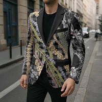 Black Palaka Hawaii Leis Blazer Hawaiian-plaid Elegant Tropical Vibes LT14 - Polynesian Pride