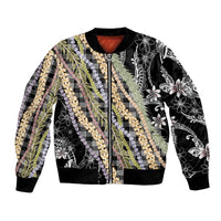Black Palaka Hawaii Leis Bomber Jacket Hawaiian-plaid Elegant Tropical Vibes LT14 Unisex Black - Polynesian Pride