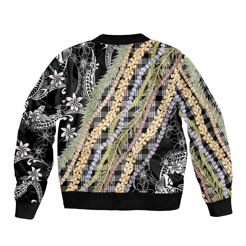 Black Palaka Hawaii Leis Bomber Jacket Hawaiian-plaid Elegant Tropical Vibes LT14 - Polynesian Pride