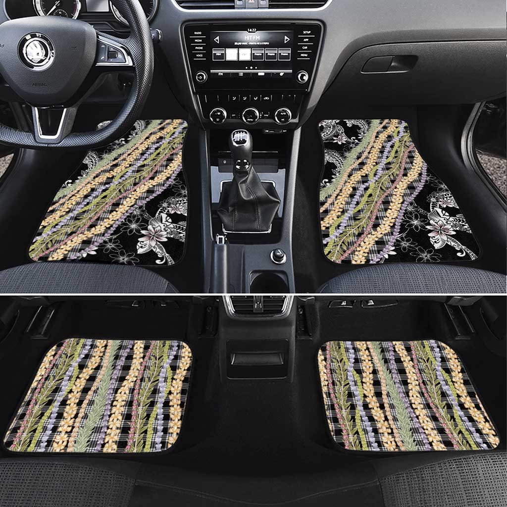 Black Palaka Hawaii Leis Car Mats Hawaiian-plaid Elegant Tropical Vibes LT14 Set 4pcs Black - Polynesian Pride