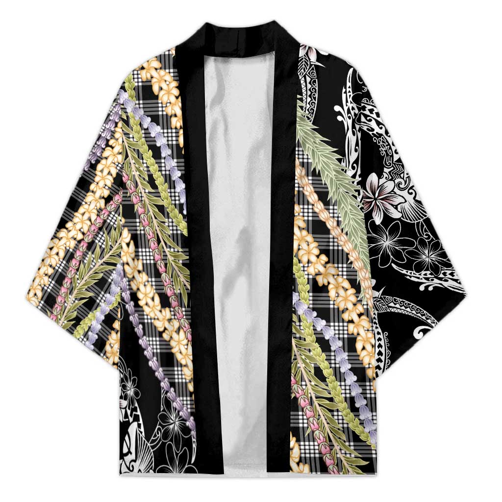 Black Palaka Hawaii Leis Kimono Hawaiian-plaid Elegant Tropical Vibes LT14 Unisex Black - Polynesian Pride