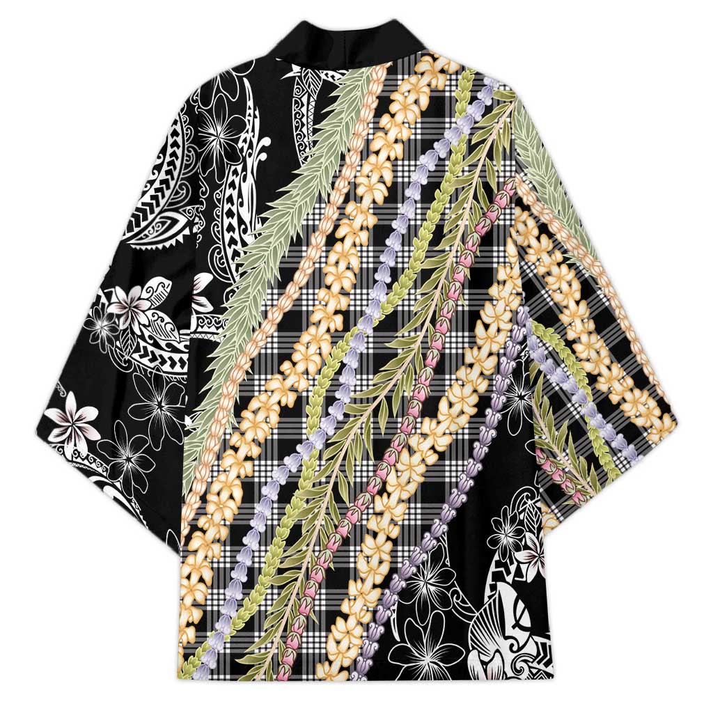 Black Palaka Hawaii Leis Kimono Hawaiian-plaid Elegant Tropical Vibes LT14 - Polynesian Pride