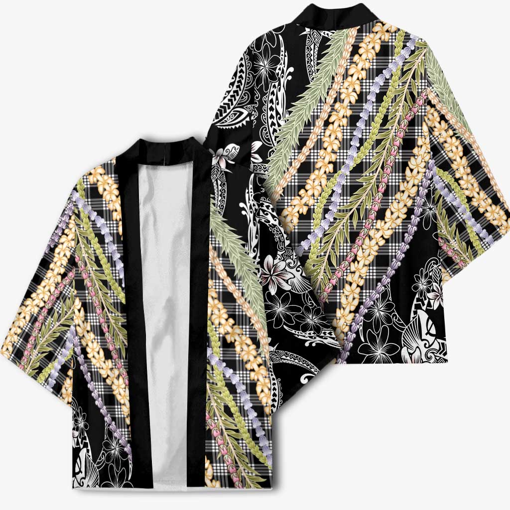 Black Palaka Hawaii Leis Kimono Hawaiian-plaid Elegant Tropical Vibes LT14 - Polynesian Pride