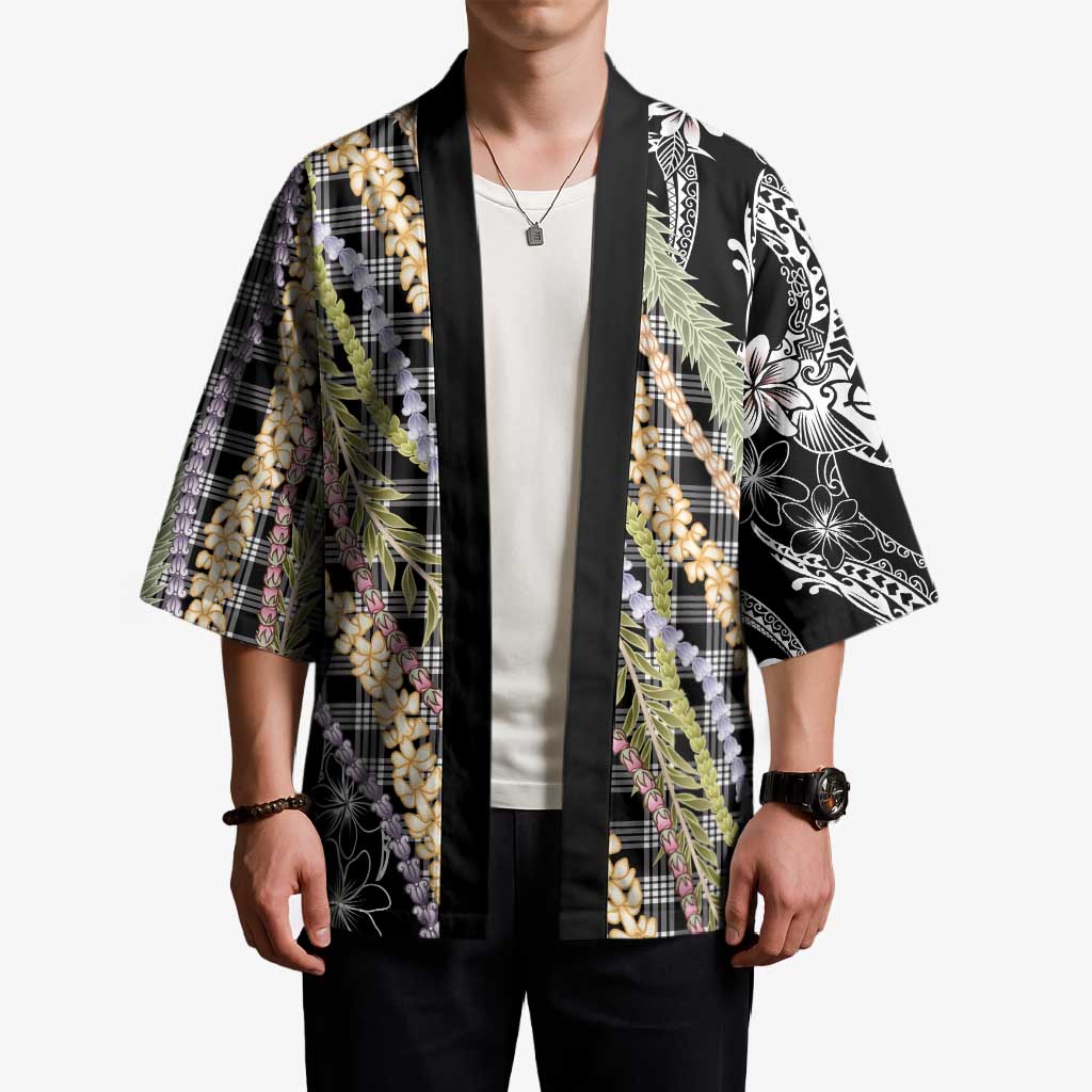 Black Palaka Hawaii Leis Kimono Hawaiian-plaid Elegant Tropical Vibes LT14 - Polynesian Pride