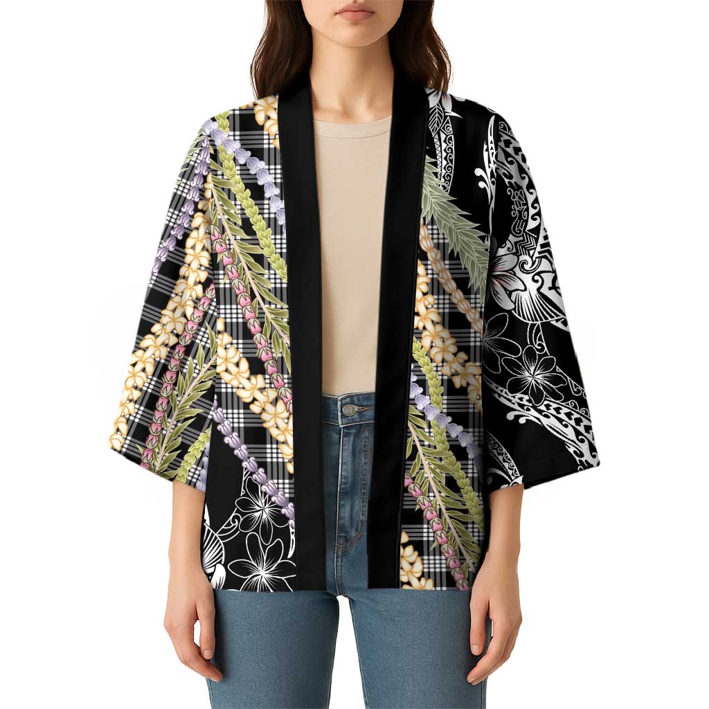 Black Palaka Hawaii Leis Kimono Hawaiian-plaid Elegant Tropical Vibes LT14 - Polynesian Pride