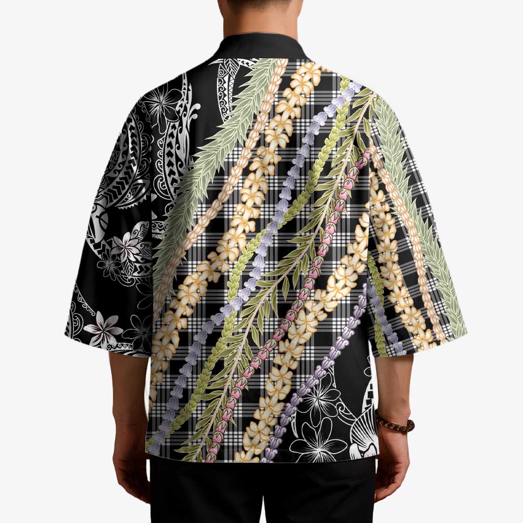 Black Palaka Hawaii Leis Kimono Hawaiian-plaid Elegant Tropical Vibes LT14 - Polynesian Pride