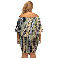 Black Palaka Hawaii Leis Off Shoulder Short Dress Hawaiian-plaid Elegant Tropical Vibes LT14 - Polynesian Pride