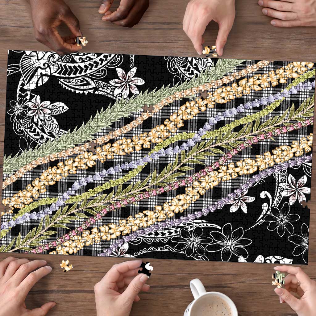 Black Palaka Hawaii Leis Puzzle Hawaiian-plaid Elegant Tropical Vibes LT14 - Polynesian Pride