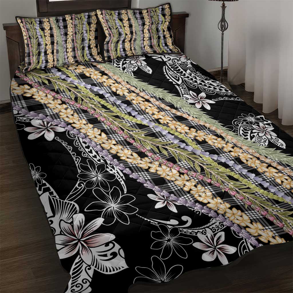 Black Palaka Hawaii Leis Quilt Bed Set Hawaiian-plaid Elegant Tropical Vibes LT14 Black - Polynesian Pride