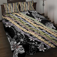 Black Palaka Hawaii Leis Quilt Bed Set Hawaiian-plaid Elegant Tropical Vibes LT14 Black - Polynesian Pride