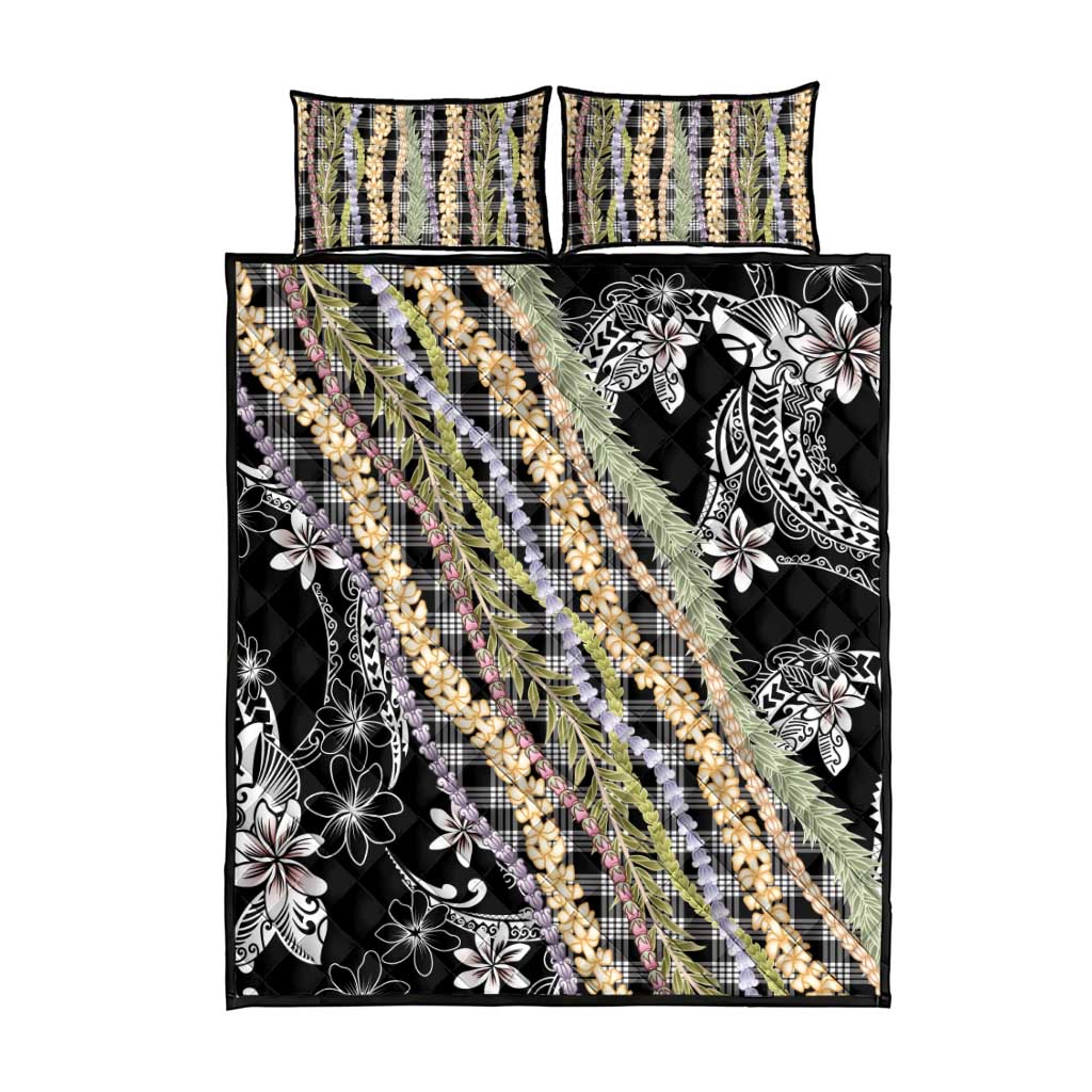 Black Palaka Hawaii Leis Quilt Bed Set Hawaiian-plaid Elegant Tropical Vibes LT14 - Polynesian Pride