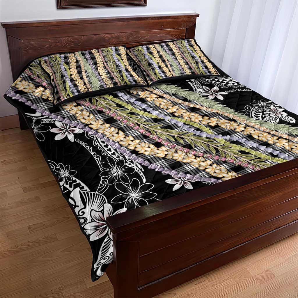 Black Palaka Hawaii Leis Quilt Bed Set Hawaiian-plaid Elegant Tropical Vibes LT14 - Polynesian Pride