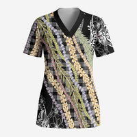 Black Palaka Hawaii Leis Scrub Top Hawaiian-plaid Elegant Tropical Vibes LT14 Adult Black - Polynesian Pride