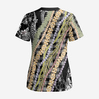 Black Palaka Hawaii Leis Scrub Top Hawaiian-plaid Elegant Tropical Vibes LT14 - Polynesian Pride