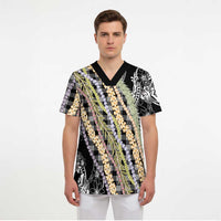 Black Palaka Hawaii Leis Scrub Top Hawaiian-plaid Elegant Tropical Vibes LT14 - Polynesian Pride