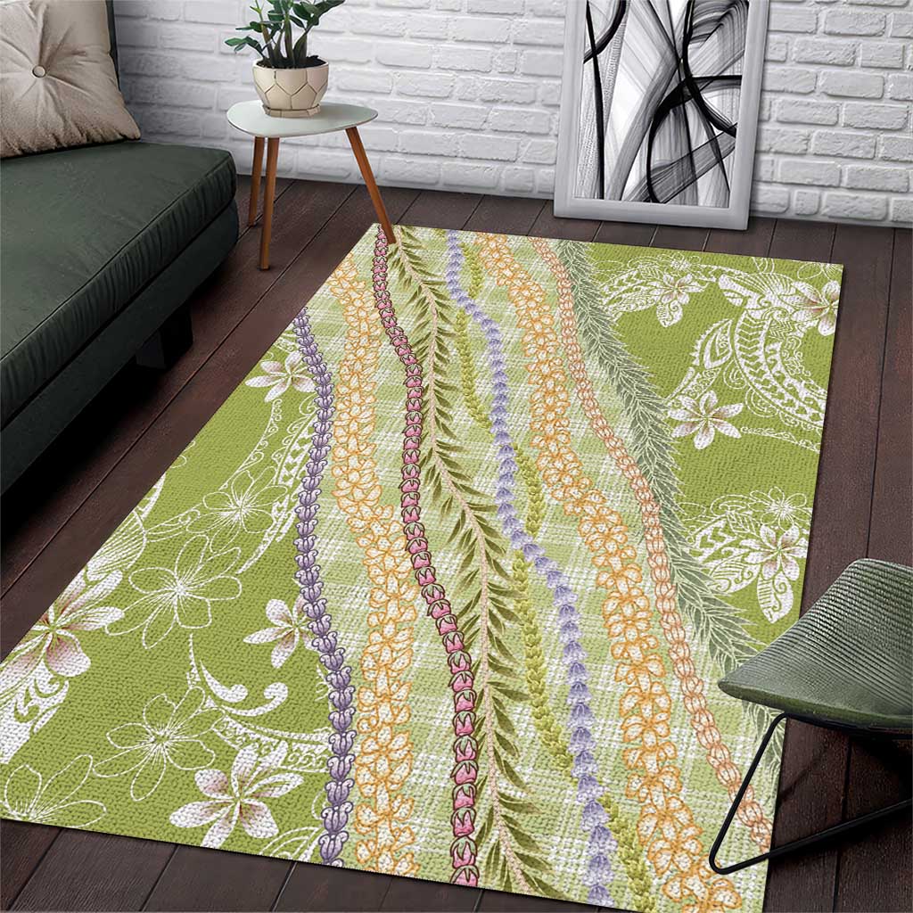 Green Palaka Hawaii Leis Area Rug Hawaiian-plaid Elegant Tropical Vibes LT14 Green - Polynesian Pride