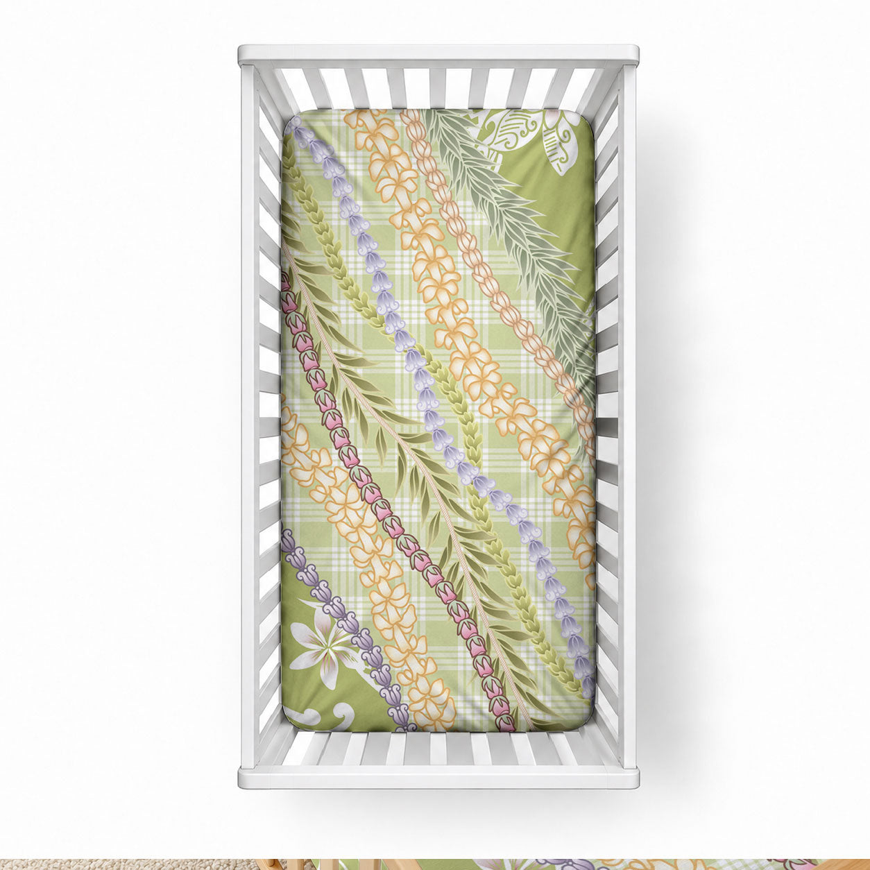 Green Palaka Hawaii Leis Baby Bed Cover Hawaiian-plaid Elegant Tropical Vibes