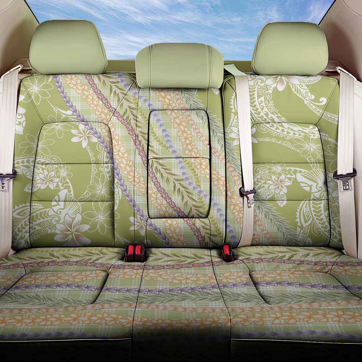 Green Palaka Hawaii Leis Back Car Seat Cover Hawaiian-plaid Elegant Tropical Vibes LT14 One Size Green - Polynesian Pride