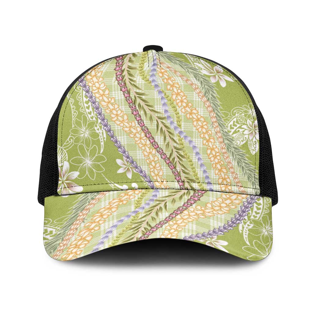 Green Palaka Hawaii Leis Baseball Net Cap Hawaiian-plaid Elegant Tropical Vibes LT14 One Size Black Green - Polynesian Pride