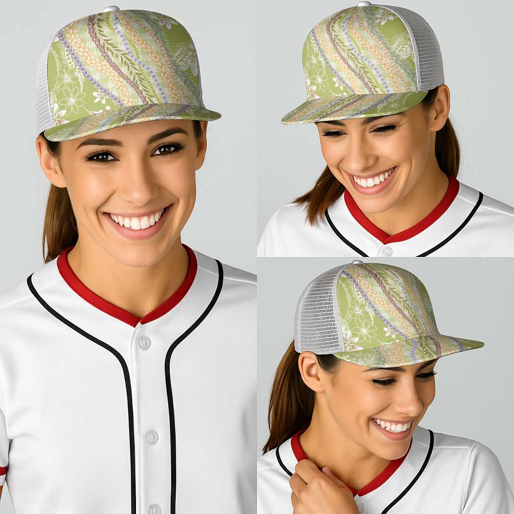 Green Palaka Hawaii Leis Baseball Net Cap Hawaiian-plaid Elegant Tropical Vibes LT14 - Polynesian Pride