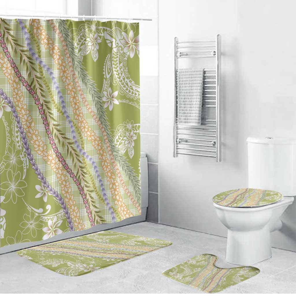Green Palaka Hawaii Leis Bathroom Set Hawaiian-plaid Elegant Tropical Vibes LT14 Bathroom Set (4 pcs) Green - Polynesian Pride