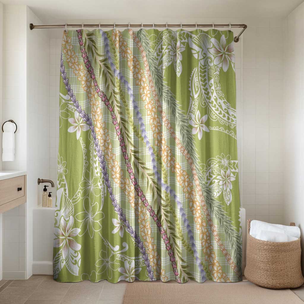 Green Palaka Hawaii Leis Bathroom Set Hawaiian-plaid Elegant Tropical Vibes LT14 Shower Curtain Only Green - Polynesian Pride