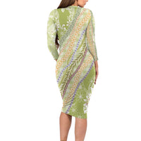 Green Palaka Hawaii Leis Long Sleeve Bodycon Dress Hawaiian-plaid Elegant Tropical Vibes LT14 - Polynesian Pride