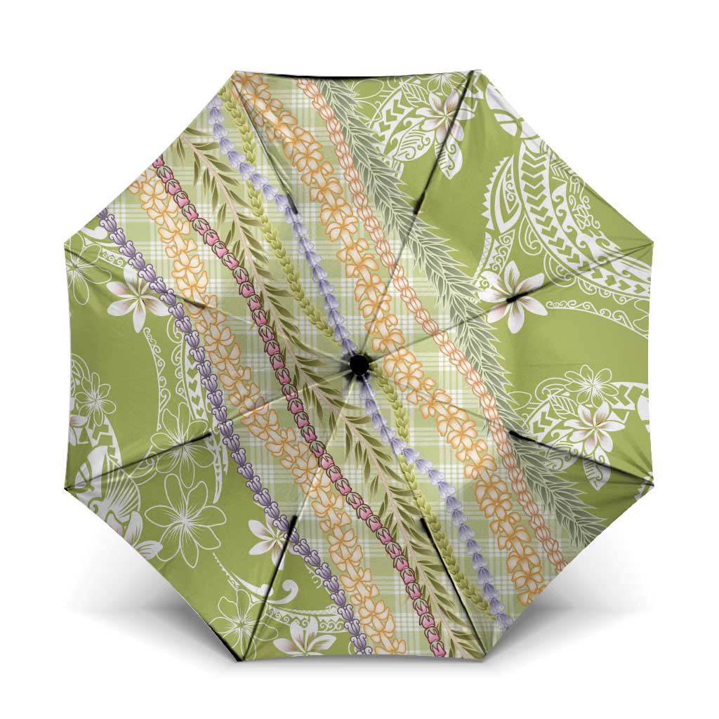 Green Palaka Hawaii Leis Umbrella Hawaiian-plaid Elegant Tropical Vibes LT14 One Size Folded 11.42 inch Opened Diameter 37.4 inch Green - Polynesian Pride
