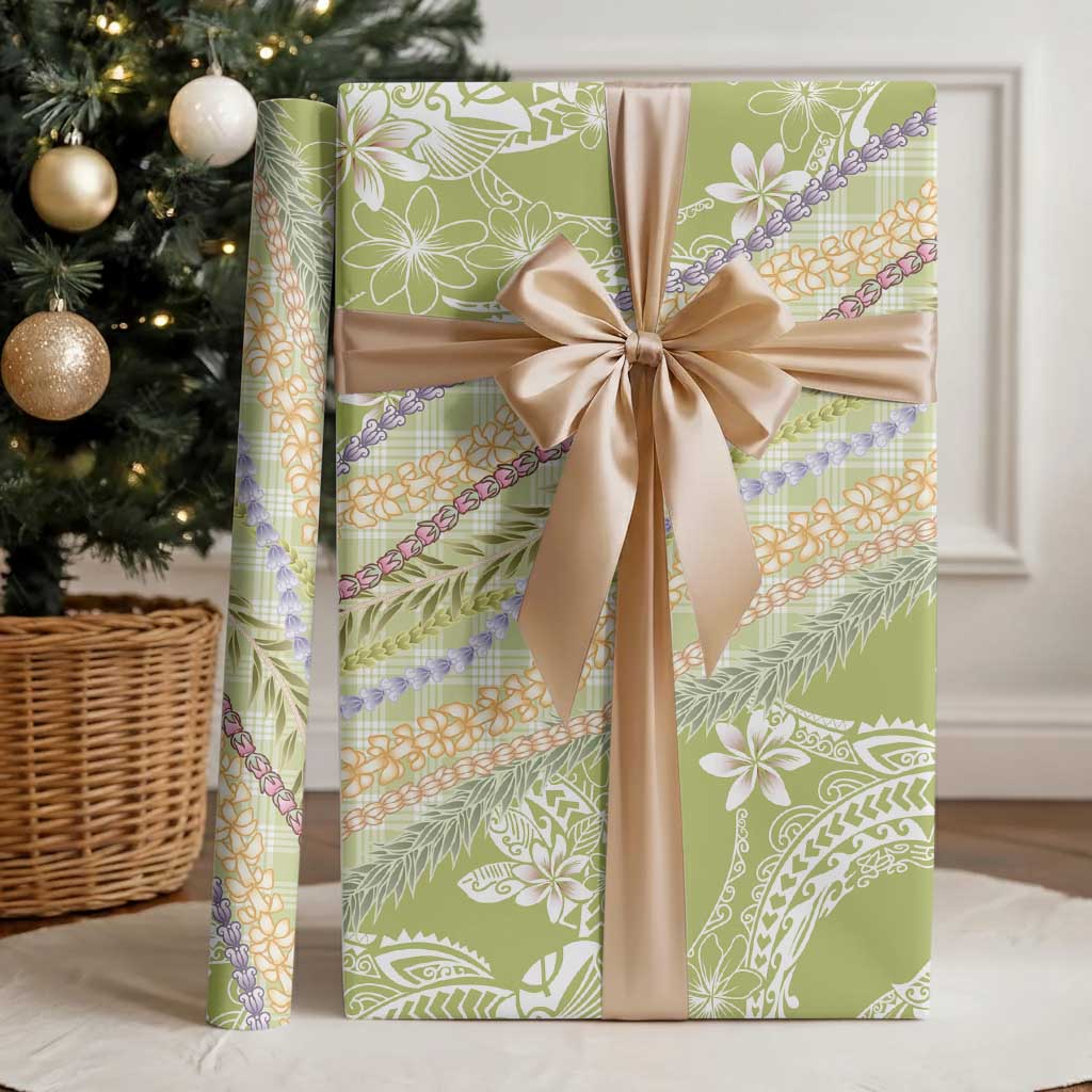 Green Palaka Hawaii Leis Wrapping Paper Hawaiian-plaid Elegant Tropical Vibes LT14 - Polynesian Pride
