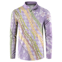 Purple Palaka Hawaii Leis Button Sweatshirt Hawaiian-plaid Elegant Tropical Vibes LT14 Purple - Polynesian Pride