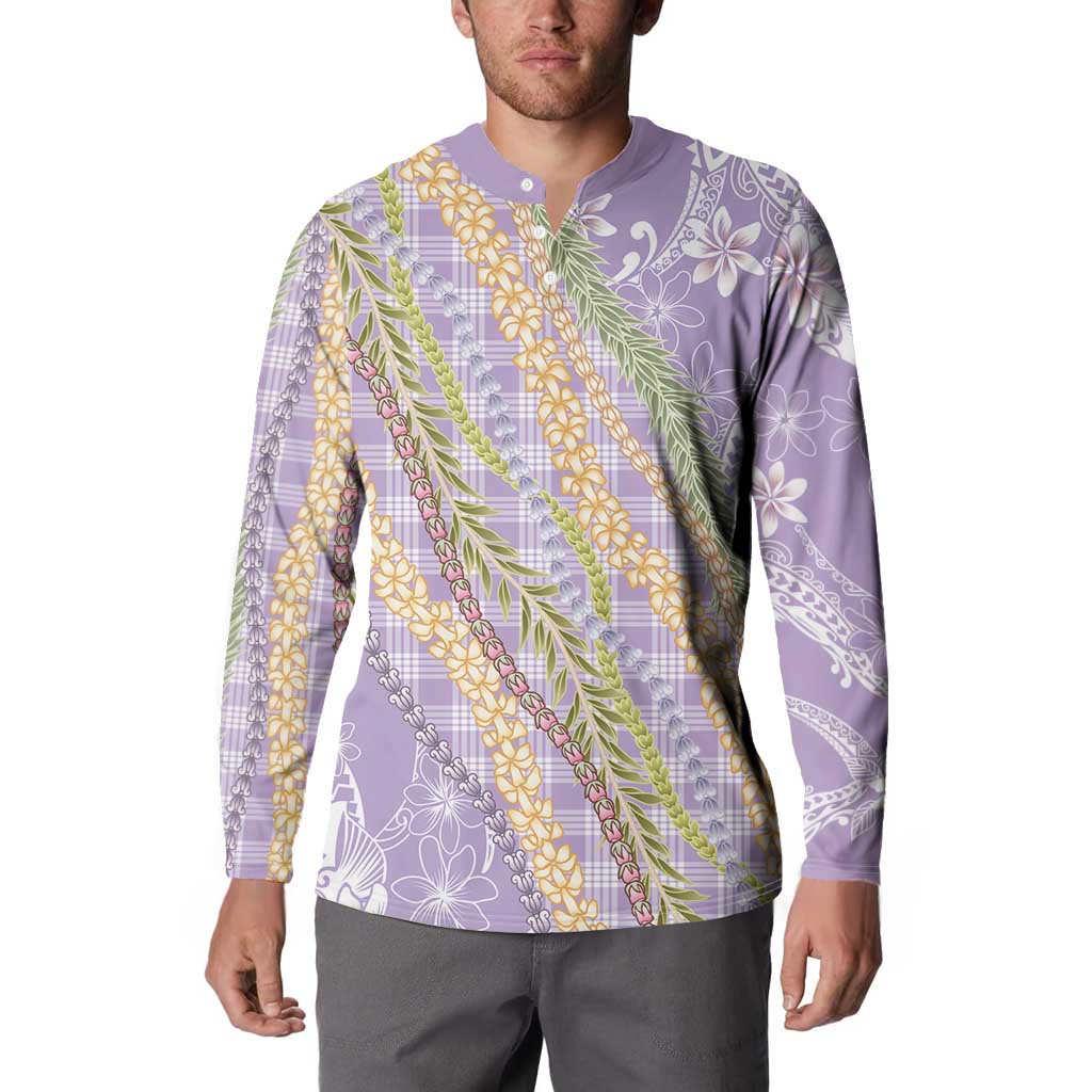 Purple Palaka Hawaii Leis Button Sweatshirt Hawaiian-plaid Elegant Tropical Vibes LT14 - Polynesian Pride
