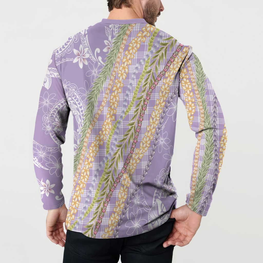 Purple Palaka Hawaii Leis Button Sweatshirt Hawaiian-plaid Elegant Tropical Vibes LT14 - Polynesian Pride
