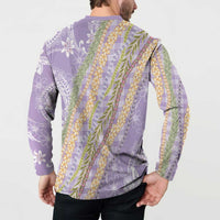 Purple Palaka Hawaii Leis Button Sweatshirt Hawaiian-plaid Elegant Tropical Vibes LT14 - Polynesian Pride