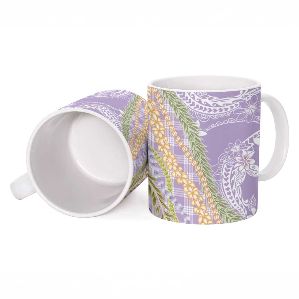 Purple Palaka Hawaii Leis Ceramic Mug Hawaiian-plaid Elegant Tropical Vibes LT14 - Polynesian Pride