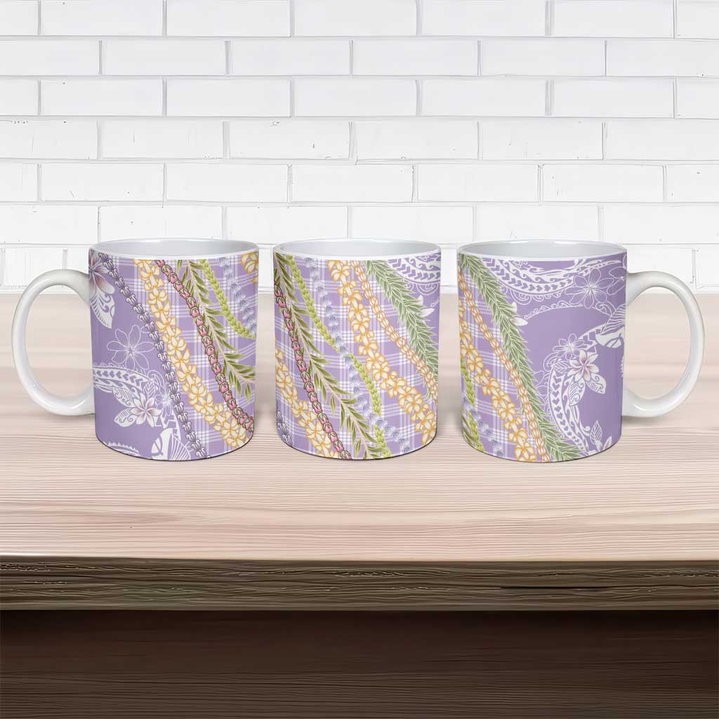 Purple Palaka Hawaii Leis Ceramic Mug Hawaiian-plaid Elegant Tropical Vibes LT14 - Polynesian Pride