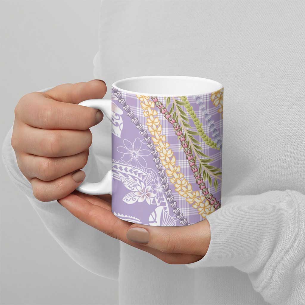 Purple Palaka Hawaii Leis Ceramic Mug Hawaiian-plaid Elegant Tropical Vibes LT14 - Polynesian Pride