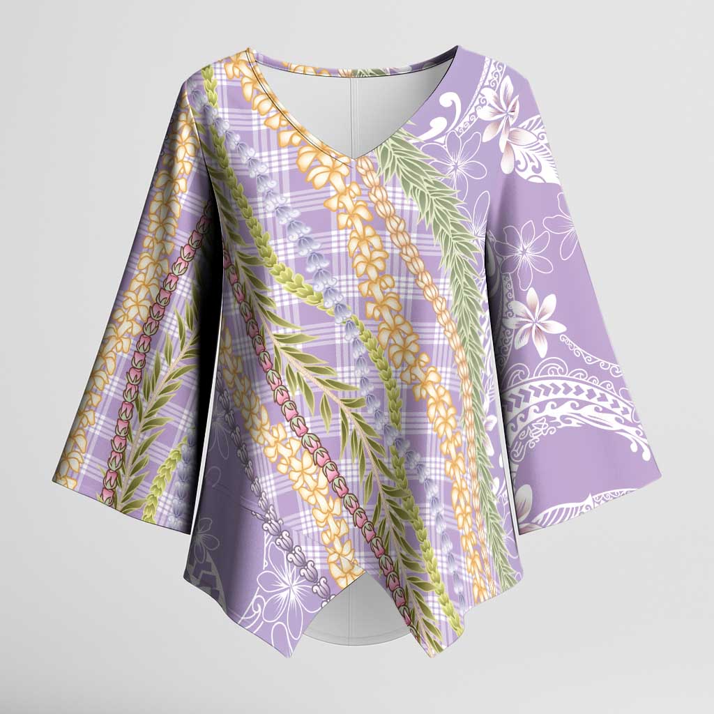 Purple Palaka Hawaii Leis Kimono Sleeve Blouse - Hawaiian Plaid Elegant Tropical Vibes LT14 Female Purple - Polynesian Pride
