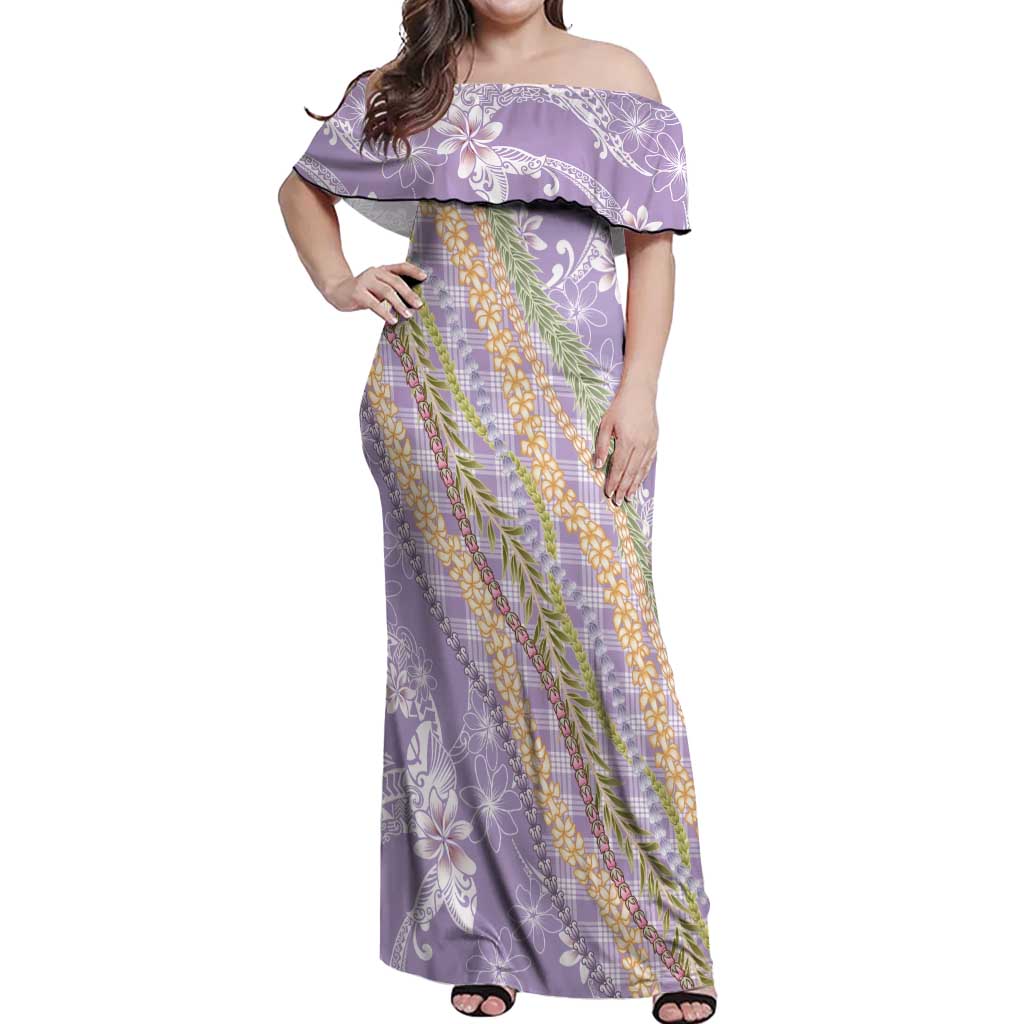 Purple Palaka Hawaii Leis Off Shoulder Maxi Dress Hawaiian-plaid Elegant Tropical Vibes LT14 Women Purple - Polynesian Pride
