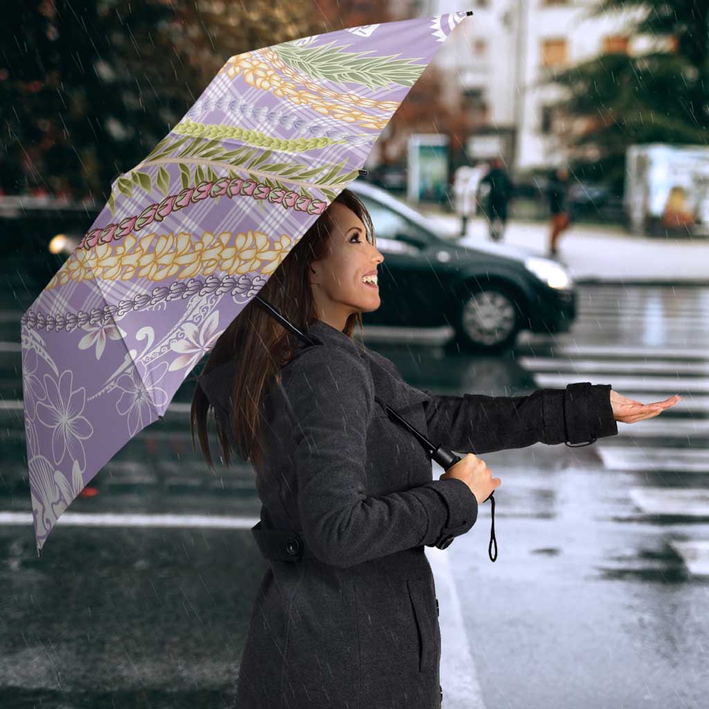 Purple Palaka Hawaii Leis Umbrella - Hawaiian Plaid Elegant Tropical Vibes LT14 - Polynesian Pride