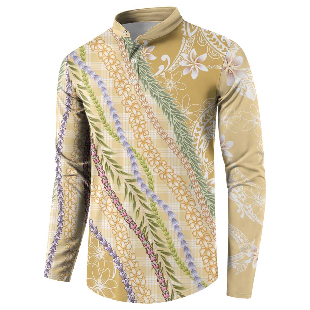 Yellow Palaka Hawaii Leis Button Sweatshirt Hawaiian-plaid Elegant Tropical Vibes LT14 - Polynesian Pride
