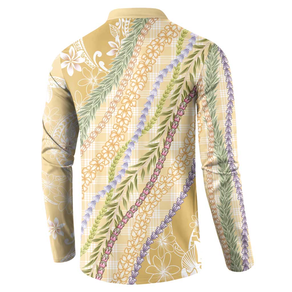 Yellow Palaka Hawaii Leis Button Sweatshirt Hawaiian-plaid Elegant Tropical Vibes LT14 - Polynesian Pride