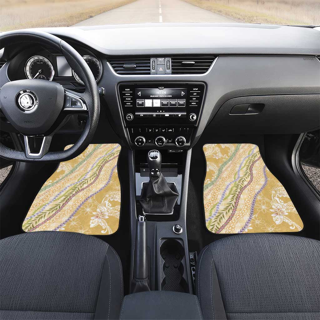Yellow Palaka Hawaii Leis Car Mats Hawaiian-plaid Elegant Tropical Vibes LT14 Set 2pcs - Front Yellow - Polynesian Pride