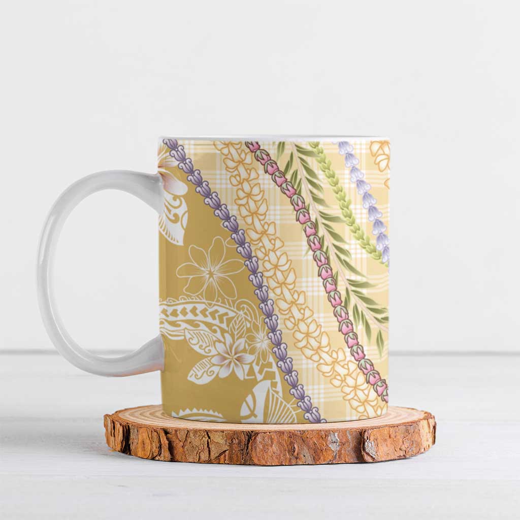 Yellow Palaka Hawaii Leis Ceramic Mug Hawaiian-plaid Elegant Tropical Vibes LT14 Yellow - Polynesian Pride