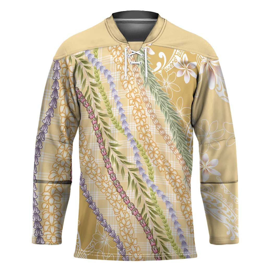 Yellow Palaka Hawaii Leis Hockey Jersey Hawaiian-plaid Elegant Tropical Vibes LT14 Unisex Yellow - Polynesian Pride